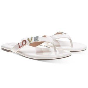 Wild Pair Fantasia Thong Flat Sandals, White, Size 6.5